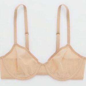 Aerie Smoothez Stretchy Mesh Unlined Underwire Balconette Bra Nude